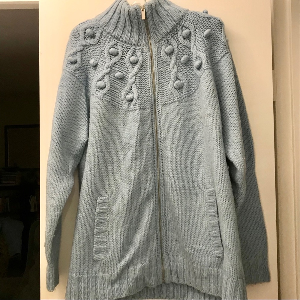 Lands' End light blue wool/alpaca zip-up sweater